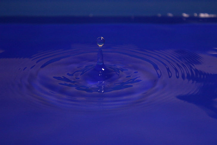 drop of water, blue, water