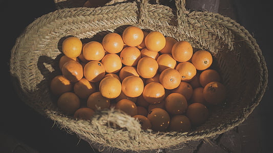 orange, fruits, brown, wicker, basket, food, fresh