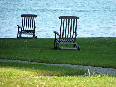chaise longue, Lac, eau, vacances, jours fériés