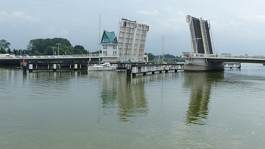 Most, Kappeln, Mecklenburg, cestný most, zdvíhací most, Schlei, prevádzky