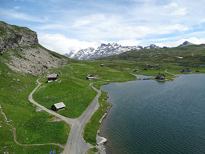 paysage de montagne, Bergsee, vue, montagnes enneigées, prospective, alpin, montagne