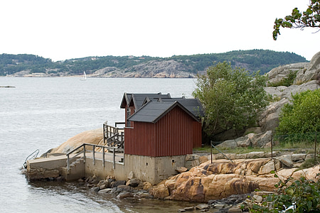 archipel, huis, brug, de westkust, Zweden, zee