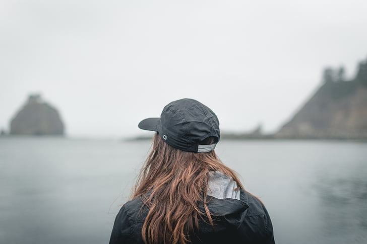person, black, cap, jacket, front, body, water
