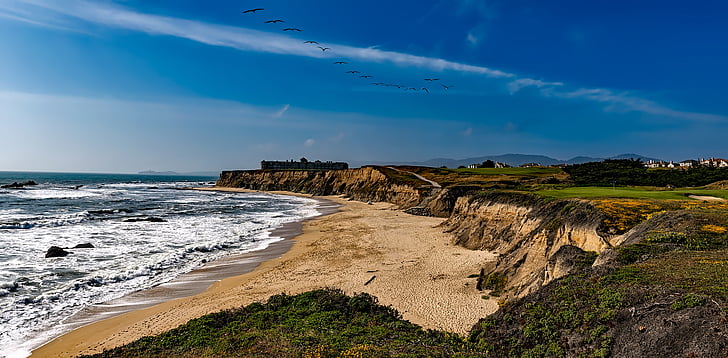 Half moon bay, Kalifornien, havet, Ocean, stranden, Seashore, Sky