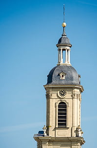 Église, steeple, architecture, fermer, horloge, grande, Croix