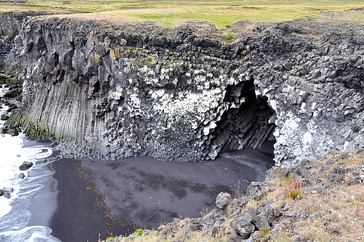 Islandia, tebing, Búðardalur, gua, batu, vukangestein, kolumnar basalt