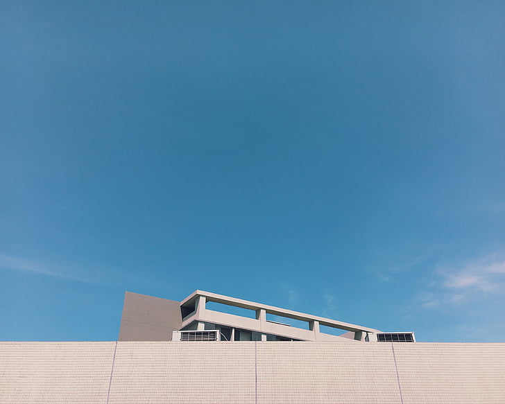 architecture, blue sky, building, sky, wall, white building, windows
