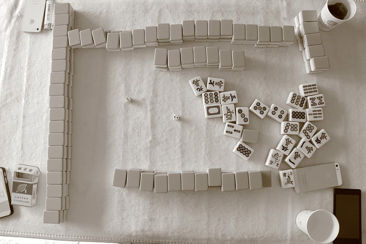 mahjong, San queyi, sort og hvid, spil, tegn, gane, brætspil