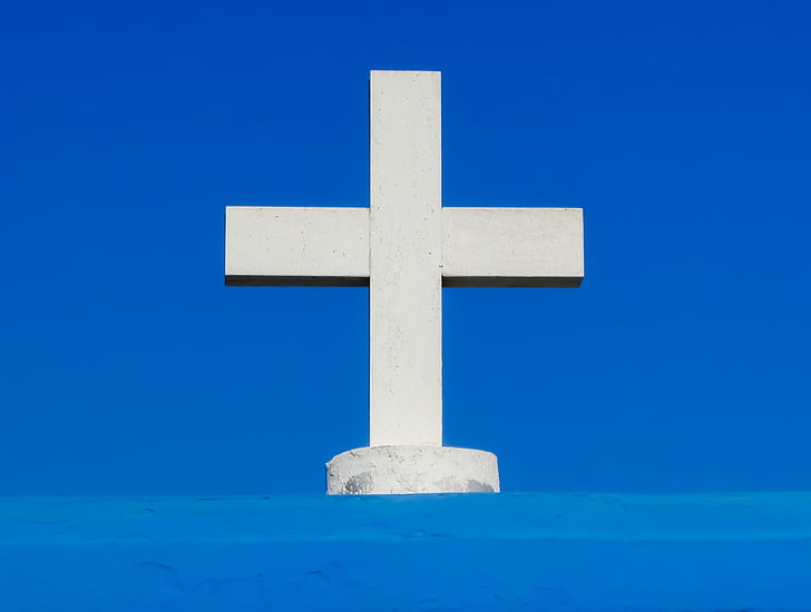 Cross, hvid, blå, symbol, religion, kristendommen, kirke
