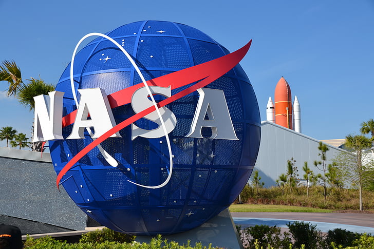 NASA, logo, besøgscenter, rumfærge, plads
