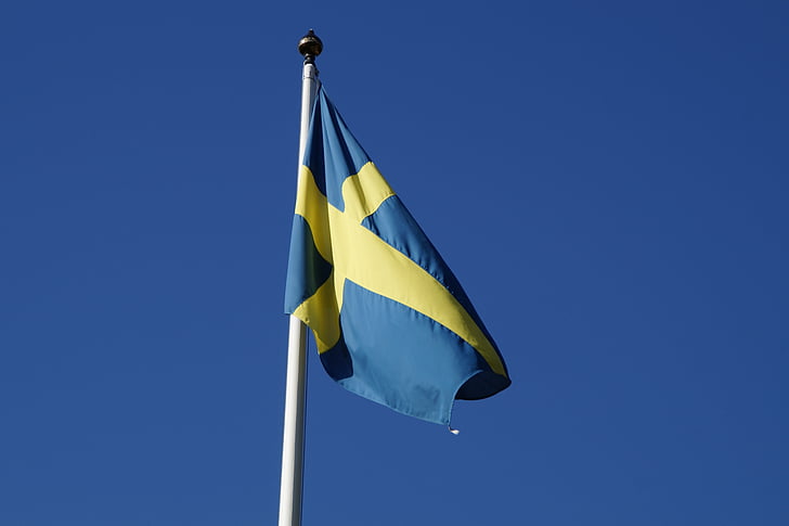 sweden, flag, blow, wind, sky