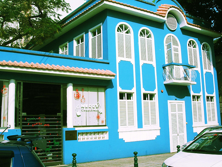 structure, blue house, macau