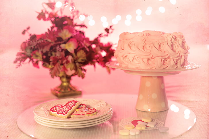 kake, bursdag, Valentinsdag, rosa, partiet, kake, feiring