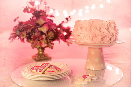 kue ulang tahun, ulang tahun, Hari Valentine, merah muda, Partai, kue, Perayaan