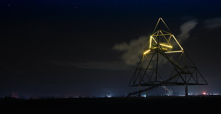 tetrahedron, bottrop germany, industrial architecture, ruhr area, industrial heritage, art, night