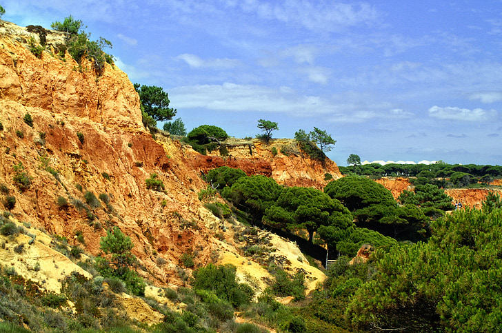 Portugal, Algarve, batu, merah, pantai berbatu, langit, Roter sand yang