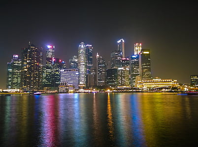 Singapore, Singapore-elven, skyline, bygge, vann, finansielle distrikt, skyskraper