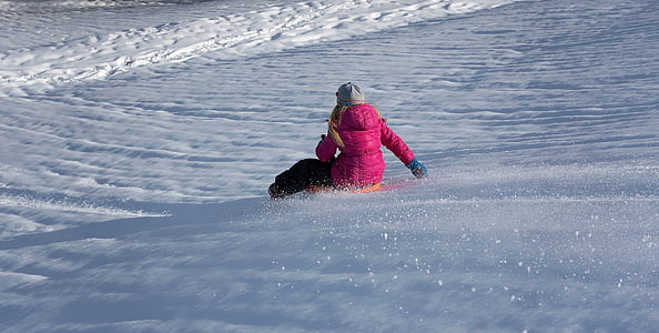 儿童, 女孩, 冬天, 雪, 冬天的乐趣, 骑着马, 鲍勃
