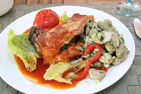 chop thịt lợn, rau bina, cà chua, Salad, thực phẩm, ăn uống, chiên