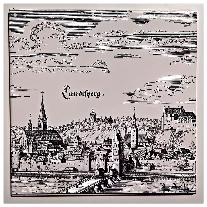 azulejo de, Landsberg am lech, Alemania, antiguo adorno de la ciudad, históricamente, cerámica, diseño de arte