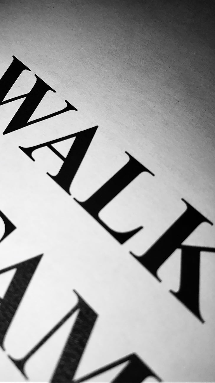 zu Fuß, Text, Typografie, alt, Papier, schwarz / weiß