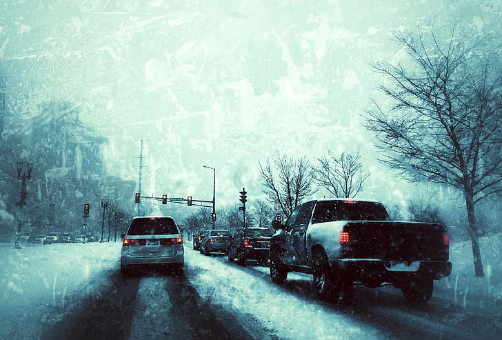 ขับรถ, ฤดูหนาว, หิมะ, ถนน, รถ, ไดรฟ์, สภาพอากาศ
