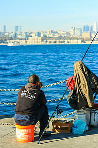 ψαράς, καλάμι ψαρέματος, Marine, στη θάλασσα, ναυτικό σκάφος, λιμάνι, άτομα