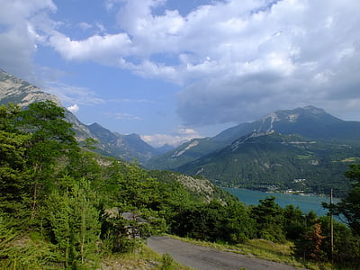 ezers, Pass, kalni, mākoņi, debesis, Francija