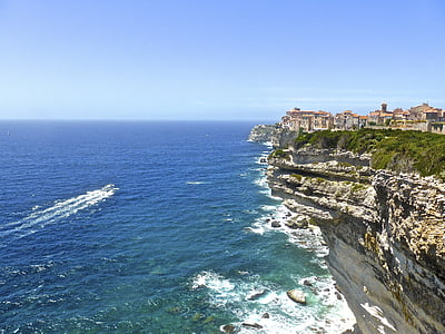 clifftop, Bonifacio, Korsika, krasta līnija, citadele, piekrastes, jūras ainava