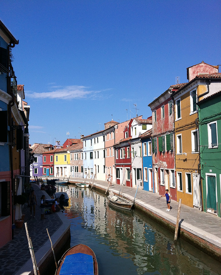 casas, fachadas, Itália, Lane, colorido, antiga, Burano