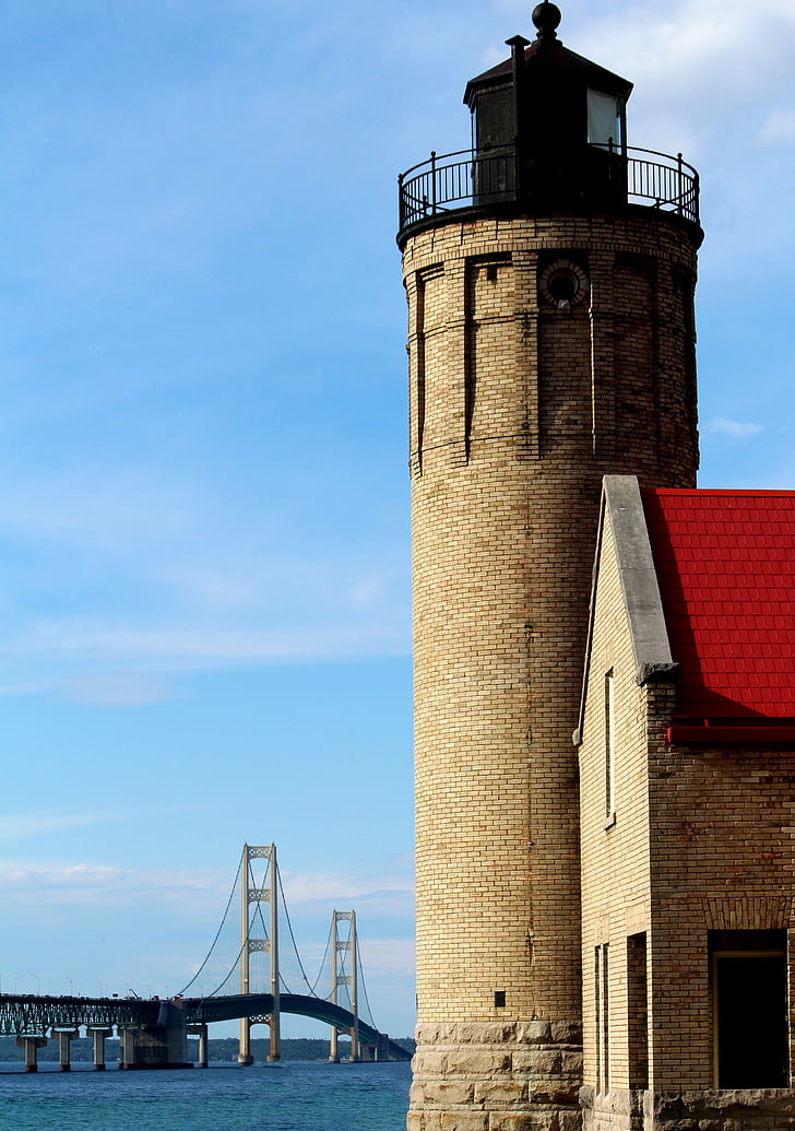 Mackinac, City, Mackinac city, Mackinac bridge, gamle mackinac point lighthouse, store søer, Michigan