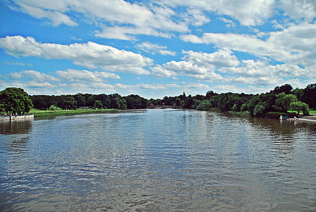 Leipzig, brug, water, rivier, natuur, Duitsland, zomer