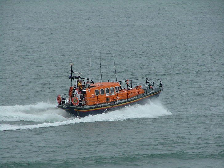 boat, lifeboat, sea, water, coastline, hampshire