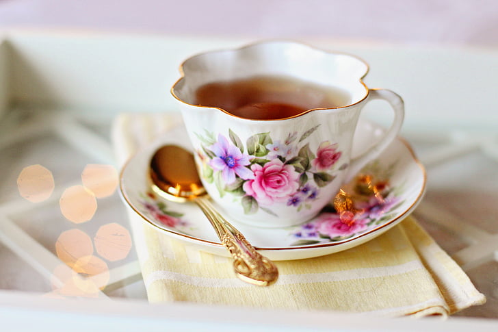 tējas tase, novākšanas tējas tasi, tēja, kafijas, ziedi, rozes, kauss