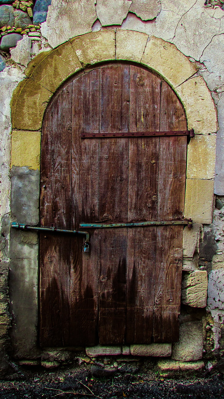ajtó, régi, éves, viharvert, régi ajtó, bejárat, fa