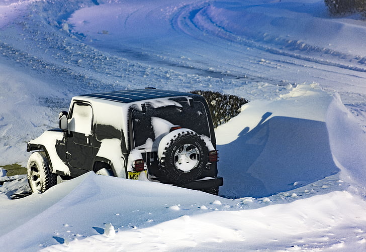 Jeep, vinter, sne, bil, dækket af sne, stak, Blizzard
