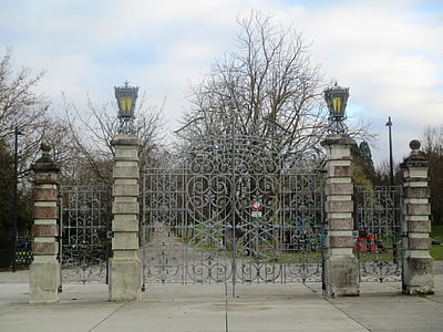 goal, stone, metal, grid, lanterns, input, park entrance