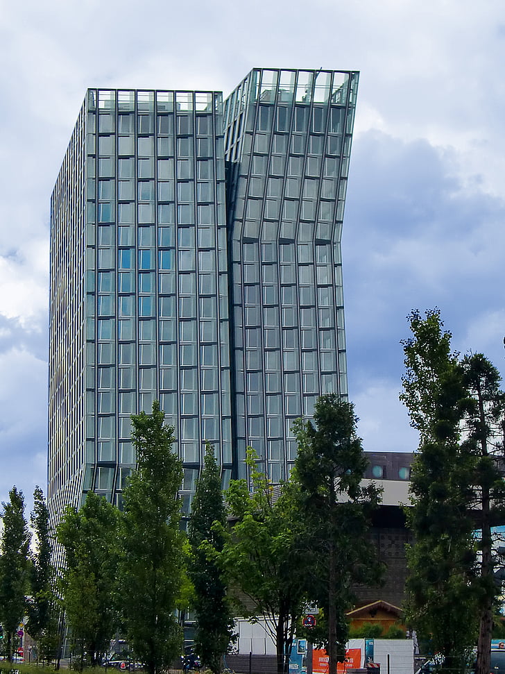 Dans torn, skyskrapa, glas, stål, moderna, Hamburg, fasad