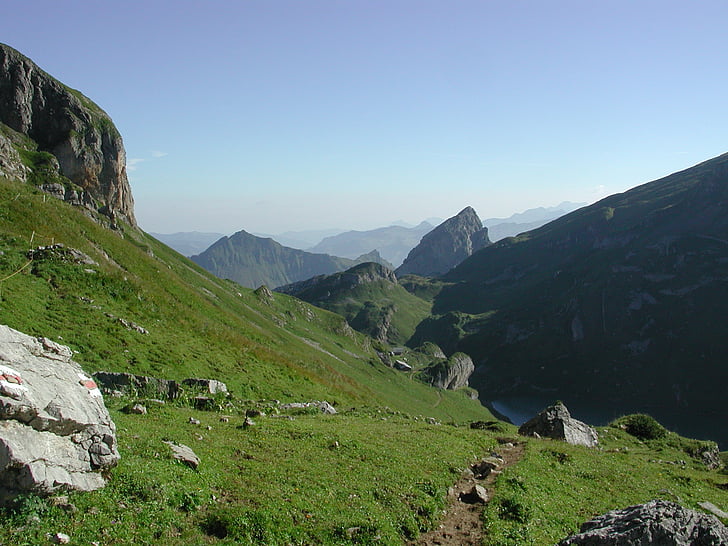 lidernenhuette, Alpine, Swiss, pegunungan, jejak, jalan, jalur tunggal
