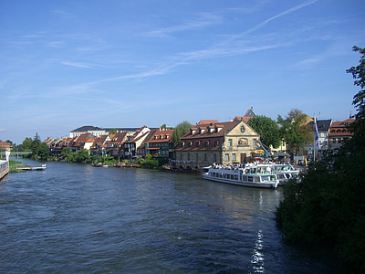 Regnitz, folyó, kis Velence, sorban házak, hajó, szállítás, víz