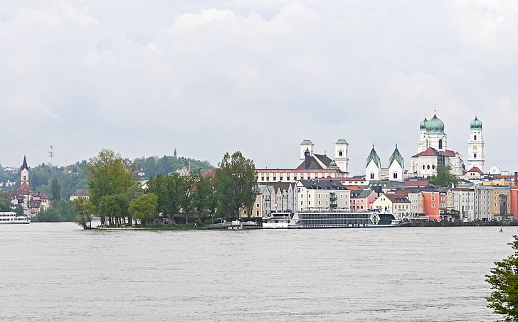 Passau, óváros, félsziget, Duna, Inn, torkolat, száj