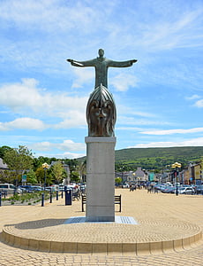 statue de, Bantry, Irlande, marché, Sainte, ville, nuages