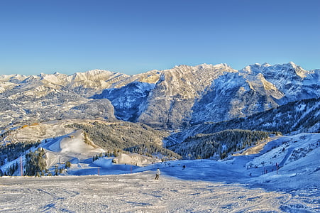 france, landscape, scenic, ski resort, skier, mountains, valley