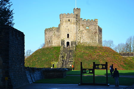 castle, cardiff, stocks, wales, uk, medieval, stone