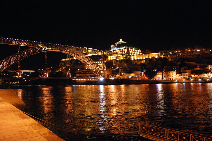 Oporto, Portugali, Bridge, yö, River, valot
