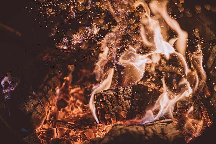 fire, flame, light, firewood, charcoal, ash, heat