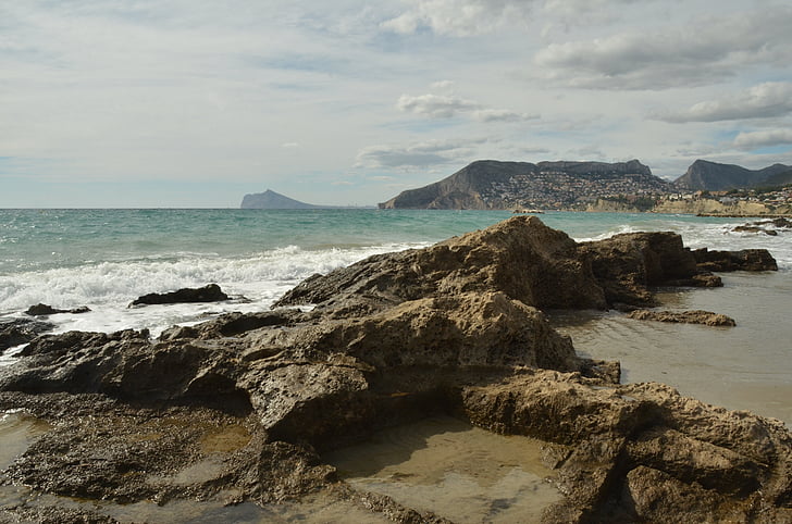 havet, Beach, Rock, branding, landskab, calp, Spanien