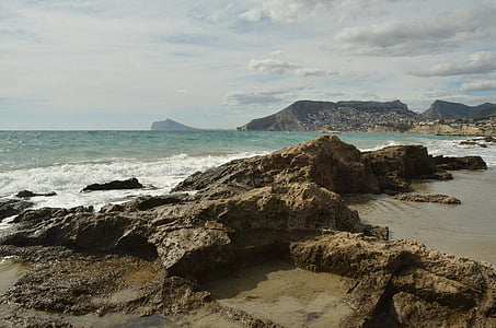 morze, Plaża, Rock, marki, krajobraz, Calpe, Hiszpania