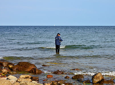 pêcheur à la ligne, mer, pêche, chasse, tige, la mer Baltique, plage
