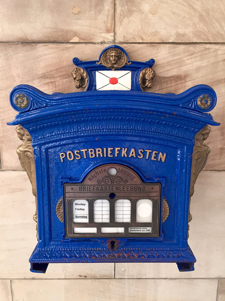 mailbox, antique, post, letter boxes, blue, historically, old